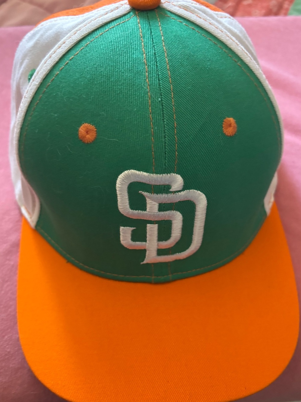 Men's Two-Tone Green & Orange Baseball Cap with White Embroidered Logo